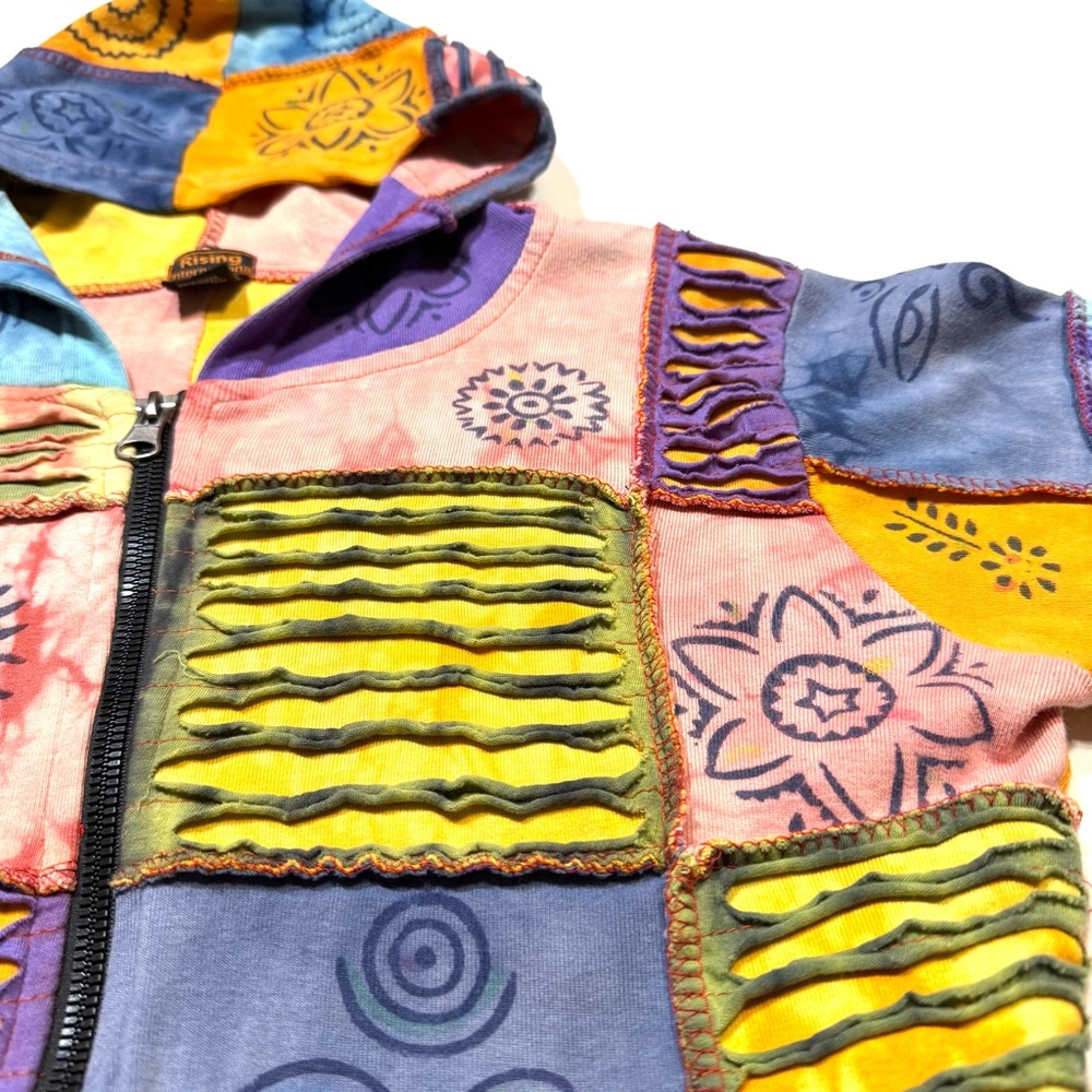 Rising International Patchwork Hippie Hoodie Jack… - image 4